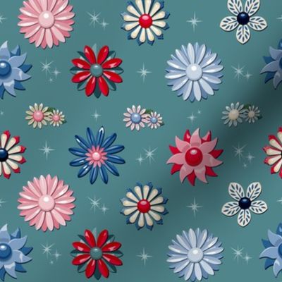 Jackie (Teal/Red/Blue) || vintage flower pins