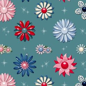 Jackie (Teal/Red/Blue) || vintage flower pins