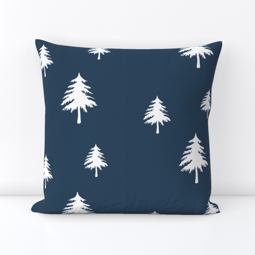 Trees on Navy Linen