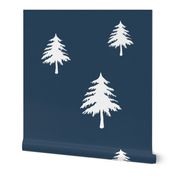 Trees on Navy Linen