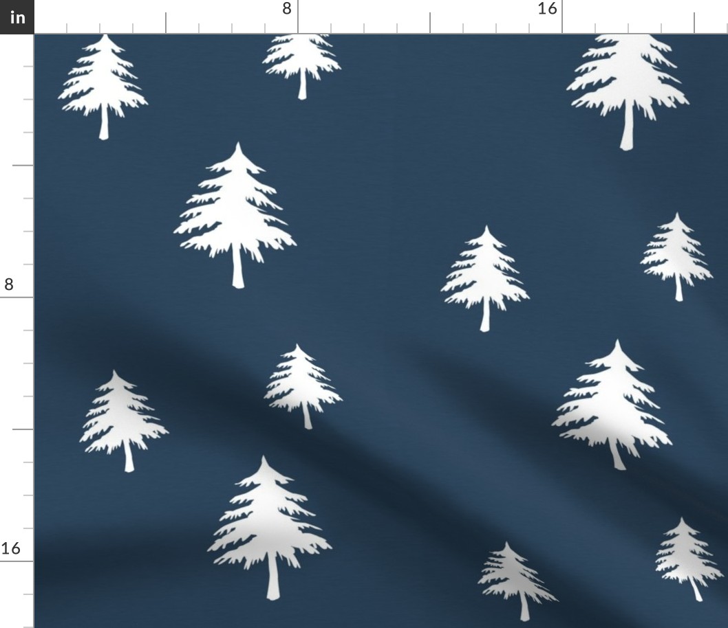 Trees on Navy Linen