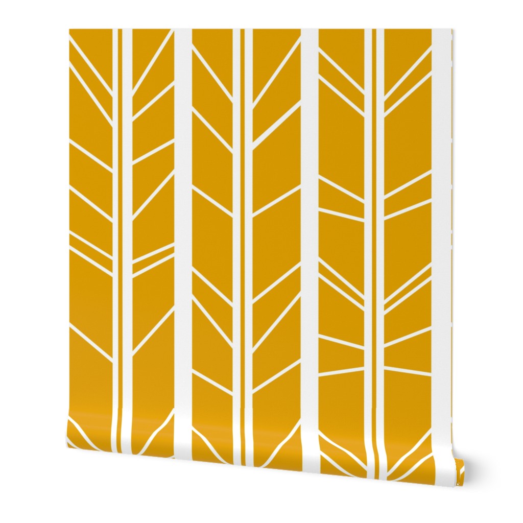 mustard yellow tree branch herringbone