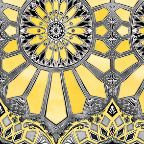 Sunny Yellow Radiant Watercolor Pattern in lemon and ink