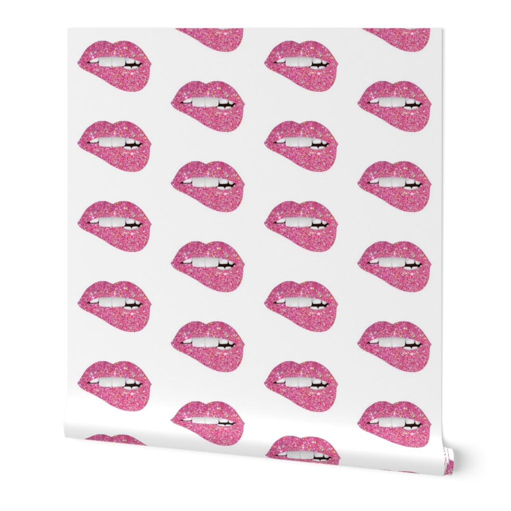 Sparkle glitter Lips on White FQ  pillow