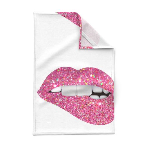 Sparkle glitter Lips on White FQ  pillow