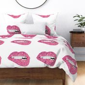 Sparkle glitter Lips on White FQ  pillow