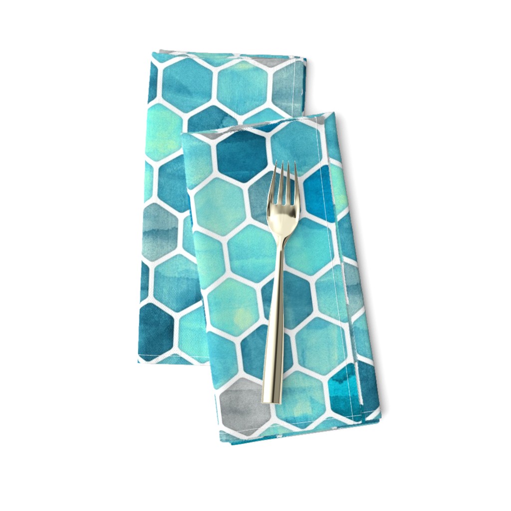 Blue Ink - Watercolor Hexagon Pattern Large