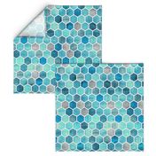 Blue Ink - Watercolor Hexagon Pattern Large