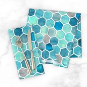 Blue Ink - Watercolor Hexagon Pattern Large