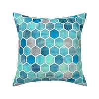 Blue Ink - Watercolor Hexagon Pattern Large