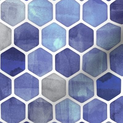 Royal Blue Ink - Watercolor Hexagon Pattern