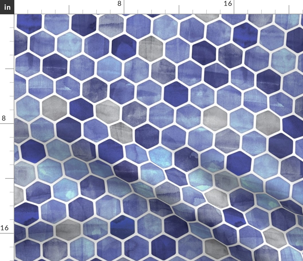 Royal Blue Ink - Watercolor Hexagon Pattern