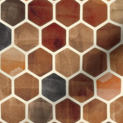 Sepia Ink - Watercolor Hexagon Pattern