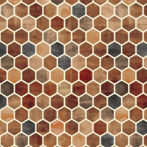 Sepia Ink - Watercolor Hexagon Pattern