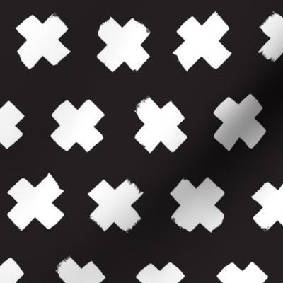 Black and white cross and abstract plus sign geometric grunge brush strokes scandinavian style print