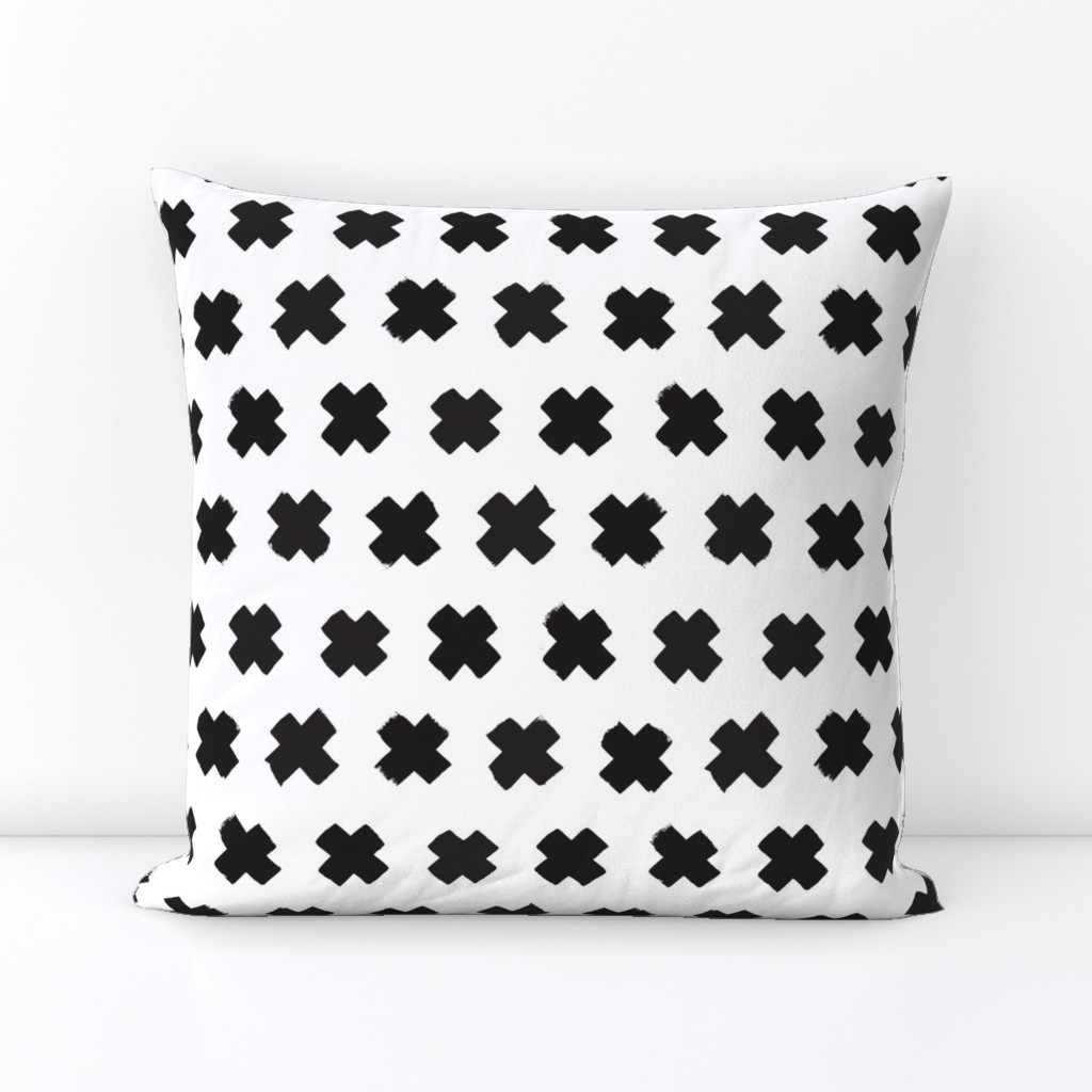 Black and white cross and abstract plus sign geometric grunge brush strokes scandinavian style print