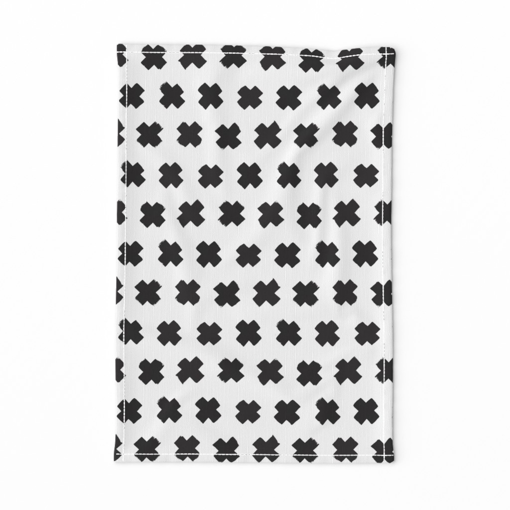 Black and white cross and abstract plus sign geometric grunge brush strokes scandinavian style print