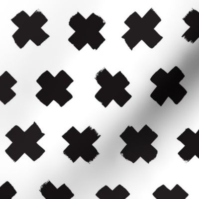 Black and white cross and abstract plus sign geometric grunge brush strokes scandinavian style print