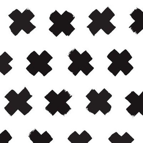 Black and white cross and abstract plus sign geometric grunge brush strokes scandinavian style print