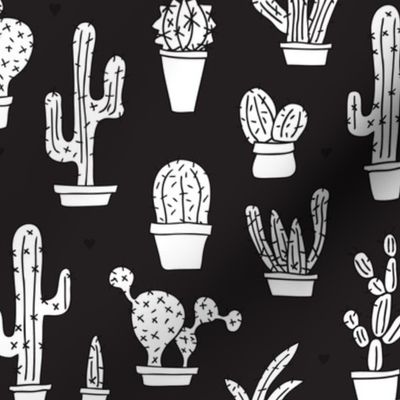 Black and white trendy summer cactus theme botanical garden gender neutral cacti and succulent garden illustration print