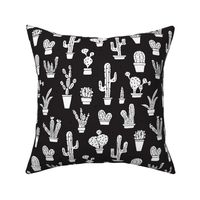 Black and white trendy summer cactus theme botanical garden gender neutral cacti and succulent garden illustration print