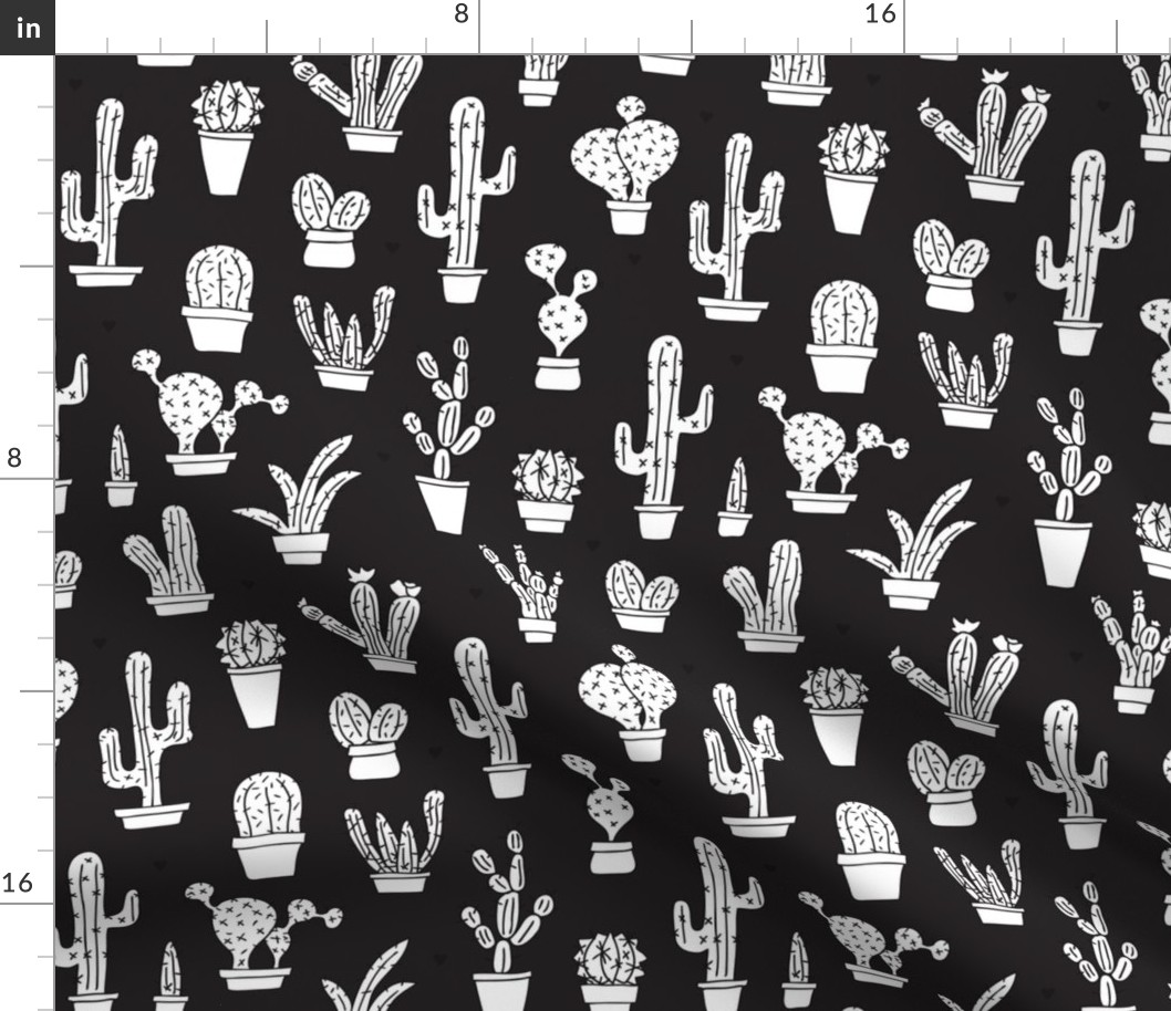 Black and white trendy summer cactus theme botanical garden gender neutral cacti and succulent garden illustration print