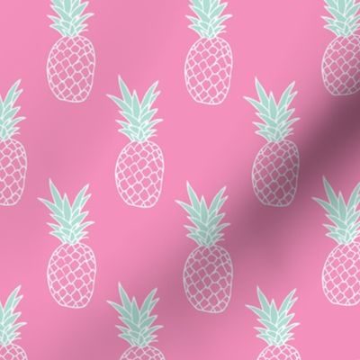 Hot pink summer pineapple illustration trendy kids fashion print pattern