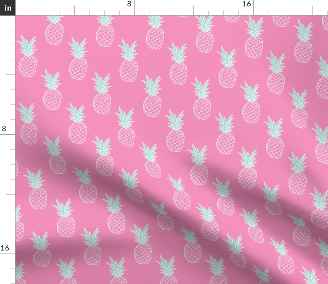 Hot pink summer pineapple illustration trendy kids fashion print pattern