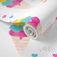 Colorful summer ice cream cone fun trendy kids water color illustration holiday print