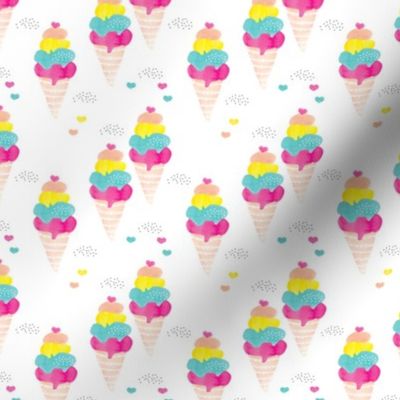 Colorful summer ice cream cone fun trendy kids water color illustration holiday print