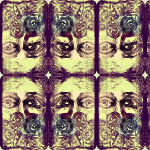 Face with Flowers, Vintage Ish, pale yellow, purple