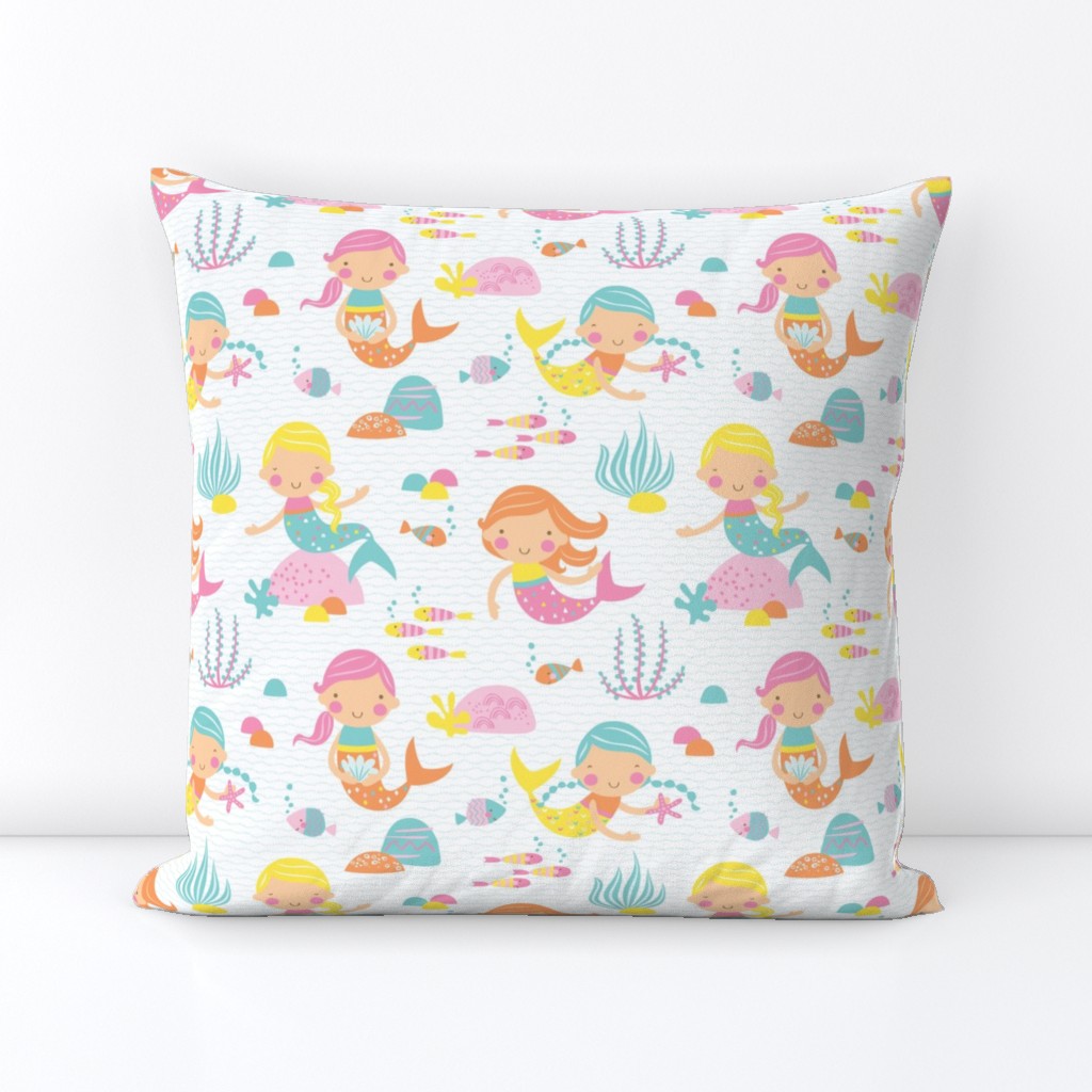 Mermaids - White // by petite_circus // Mint pink yellow Turquoise // cute kids baby nursery //