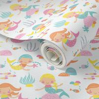 Mermaids - White // by petite_circus // Mint pink yellow Turquoise // cute kids baby nursery //