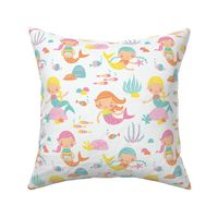 Mermaids - White // by petite_circus // Mint pink yellow Turquoise // cute kids baby nursery //