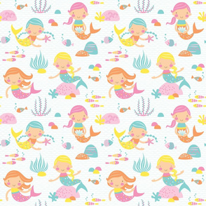 Mermaids - White // by petite_circus // Mint pink yellow Turquoise // cute kids baby nursery //