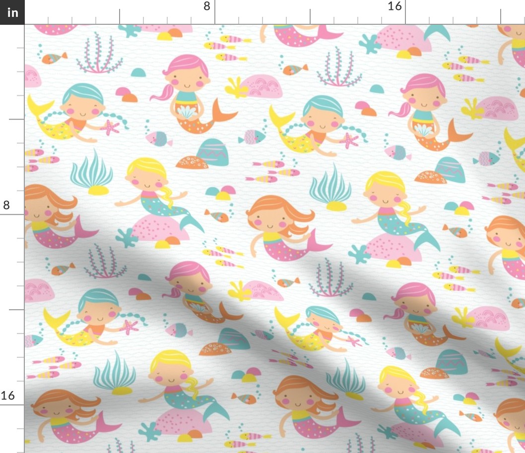 Mermaids - White // by petite_circus // Mint pink yellow Turquoise // cute kids baby nursery //