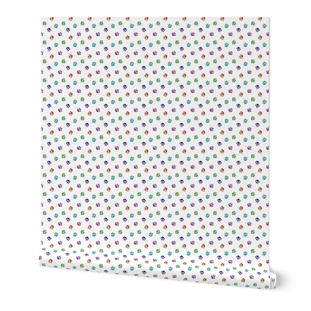 Rainbow trotting paw prints - white