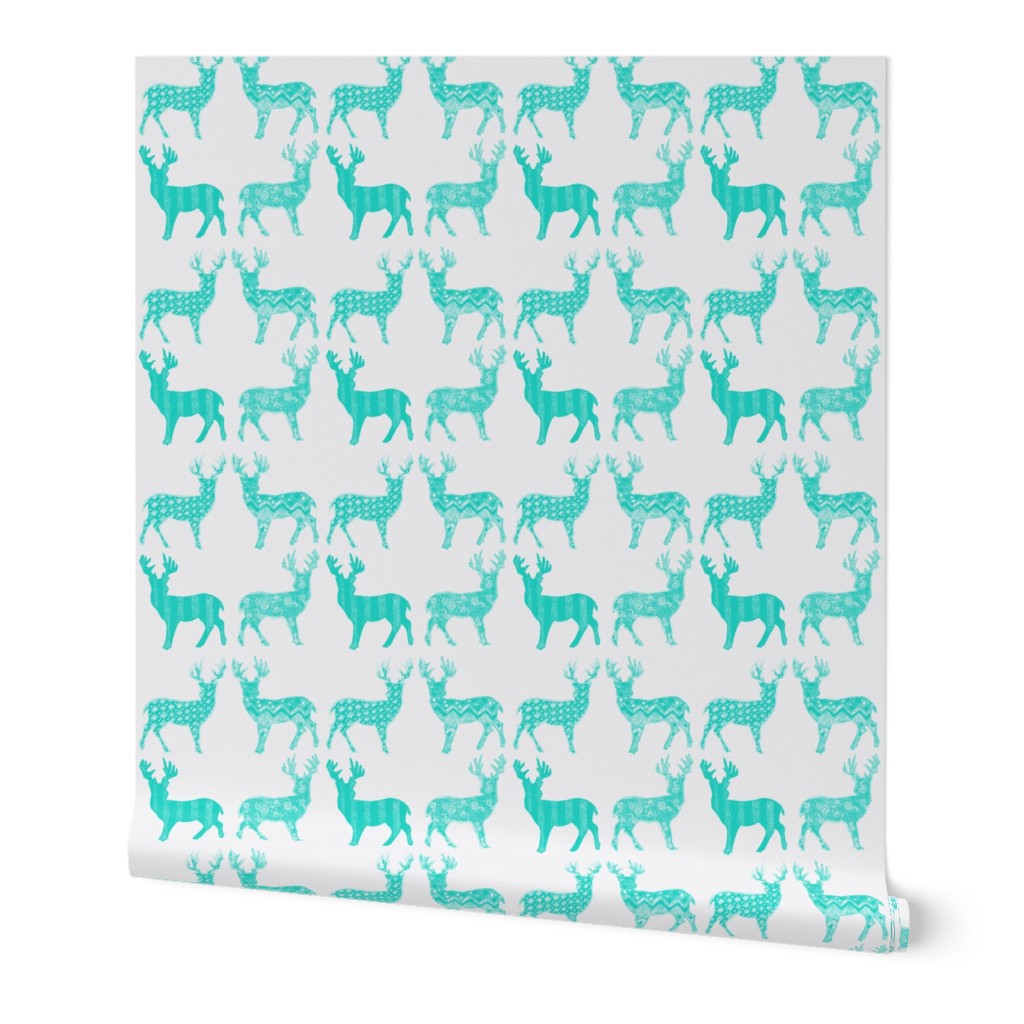 Teal Meadow Deer on White SMALL SCALE 