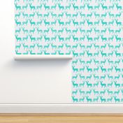 Teal Meadow Deer on White SMALL SCALE 