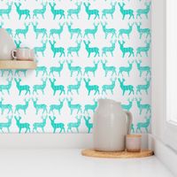 Teal Meadow Deer on White SMALL SCALE 