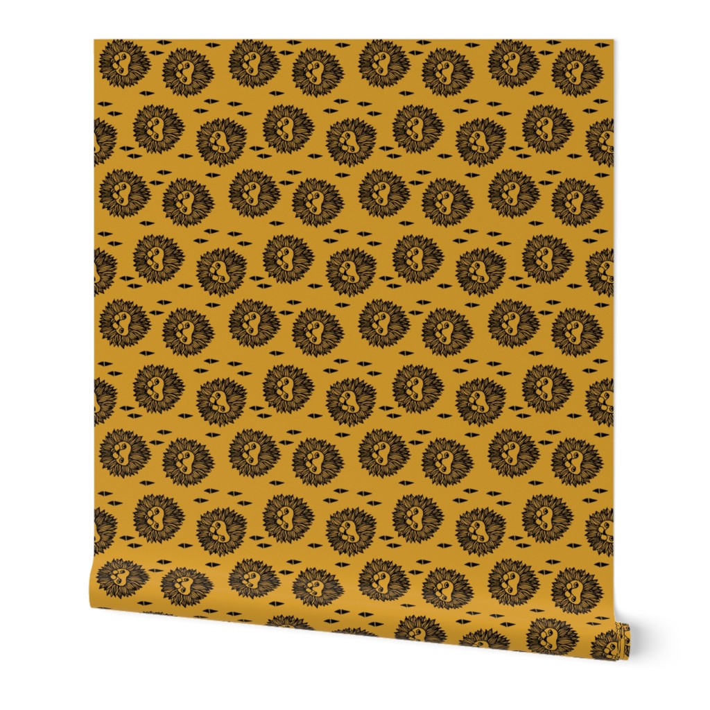 lion // lion head railroad mustard yellow gold kids boys nursery baby quilt baby boy