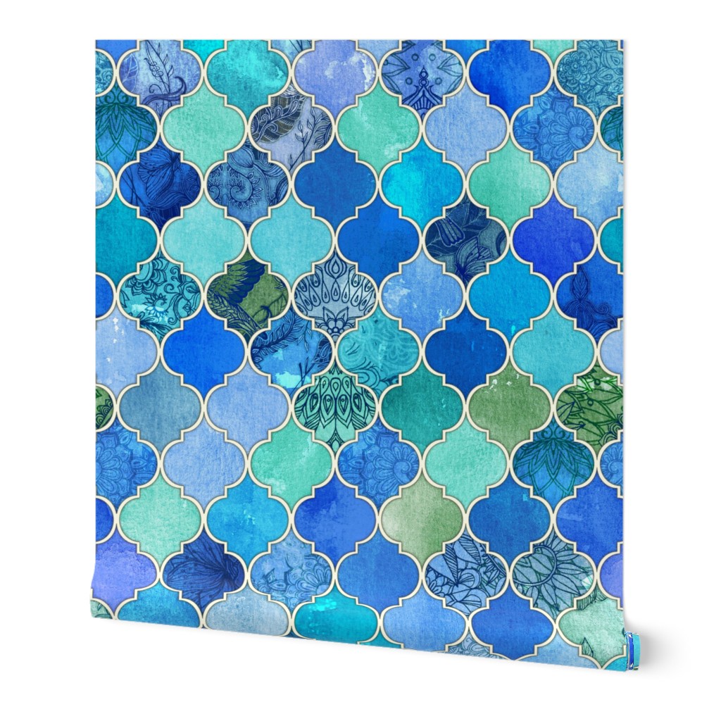 Cobalt Blue and Aqua Decorative Moroccan Tiles