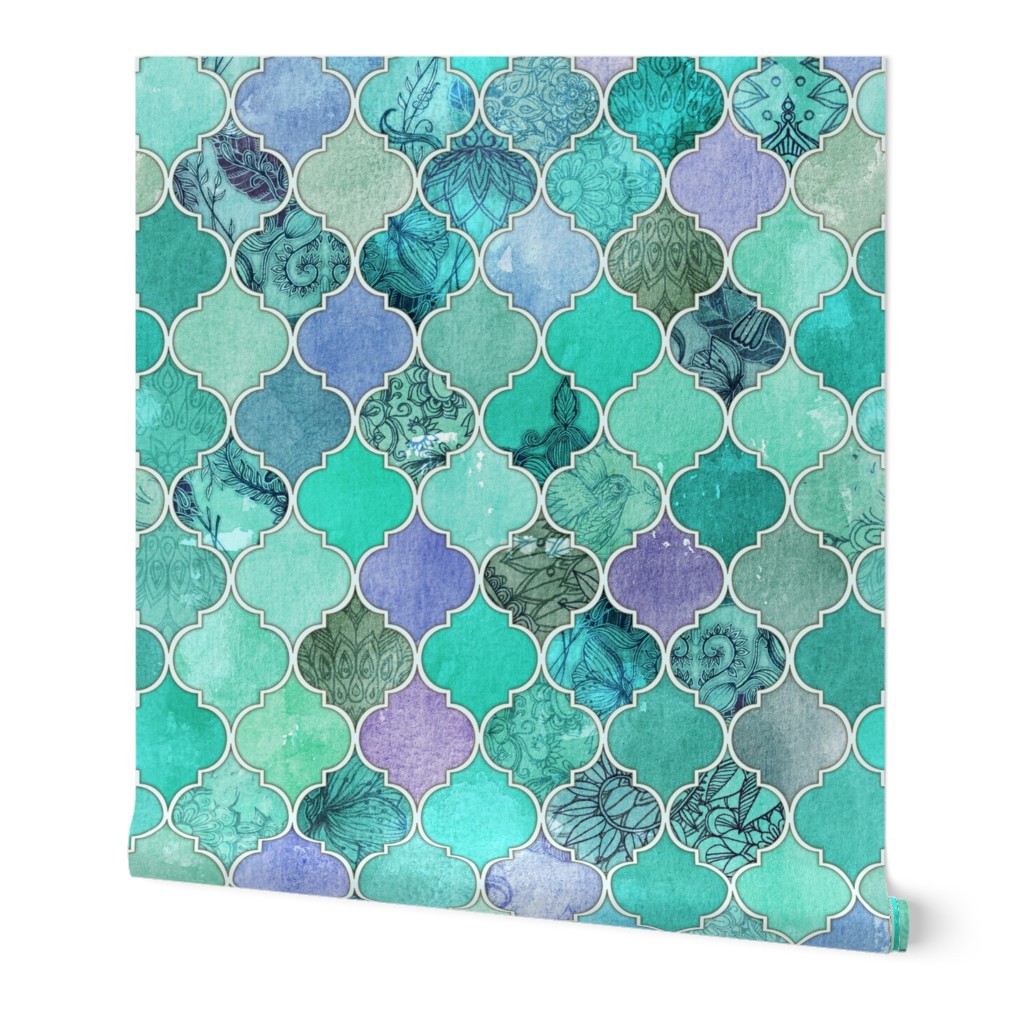 Pale Mint & Lilac Decorative Moroccan Tiles