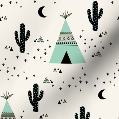 Teepee Mint - (Ivory background)