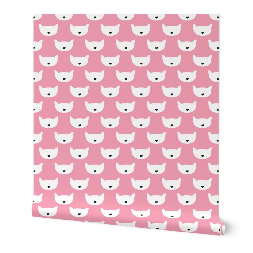 Adorable pink kitten fun cat illustration in scandinavian abstract style print for kids and cats lovers
