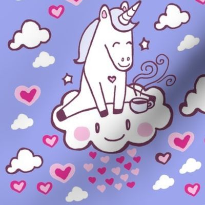 Kawaii Unicorn on Cloud with Tea