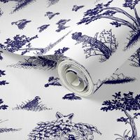 bobwhite quail toile de jouy blue