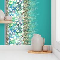 WHITE VIOLETS BORDER PRINT FEAST OF BLOSSOM AQUATIC MORNING