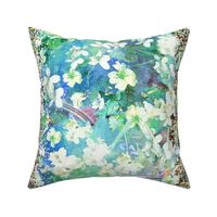 WHITE VIOLETS BORDER PRINT FEAST OF BLOSSOM AQUATIC MORNING