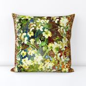 WHITE VIOLETS BORDER PRINT FEAST OF BLOSSOM Moss Green